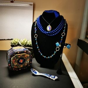 Lot of Jewelry, Trinket Dish, and Trinket ~ 8 Pieces ~ I'm Blue